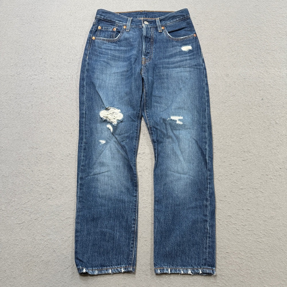 Levi's 501 Jeans Womens 25 Blue Denim Big E Straight Leg Original Fit Distressed